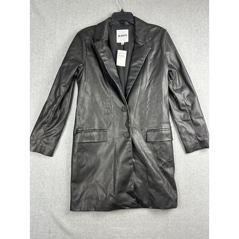 BB Dakota Blazer Coat Womens Medium Black Faux Leather Long Lined Jacket NWT
